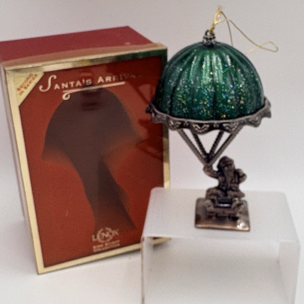 "Santas Arrival" Green Hot Air Balloon Pewter Ornament Lenox Stieff 2nd Edition